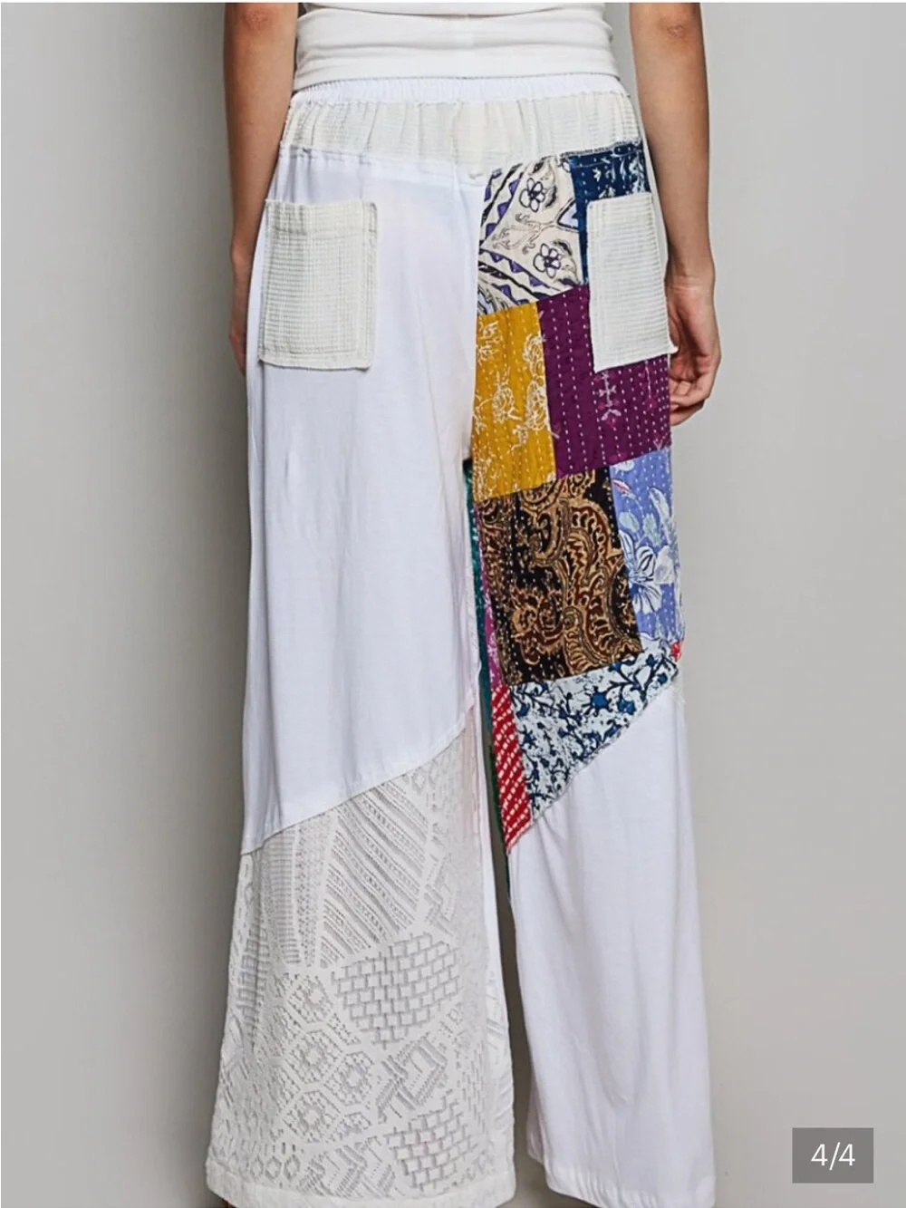NEW POL Patchwork Woven Wide-Leg Pants - White Medium